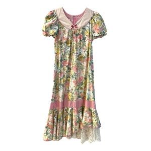 Vintage Good Times Liberty House Floral Lace Muumuu House Dress Small